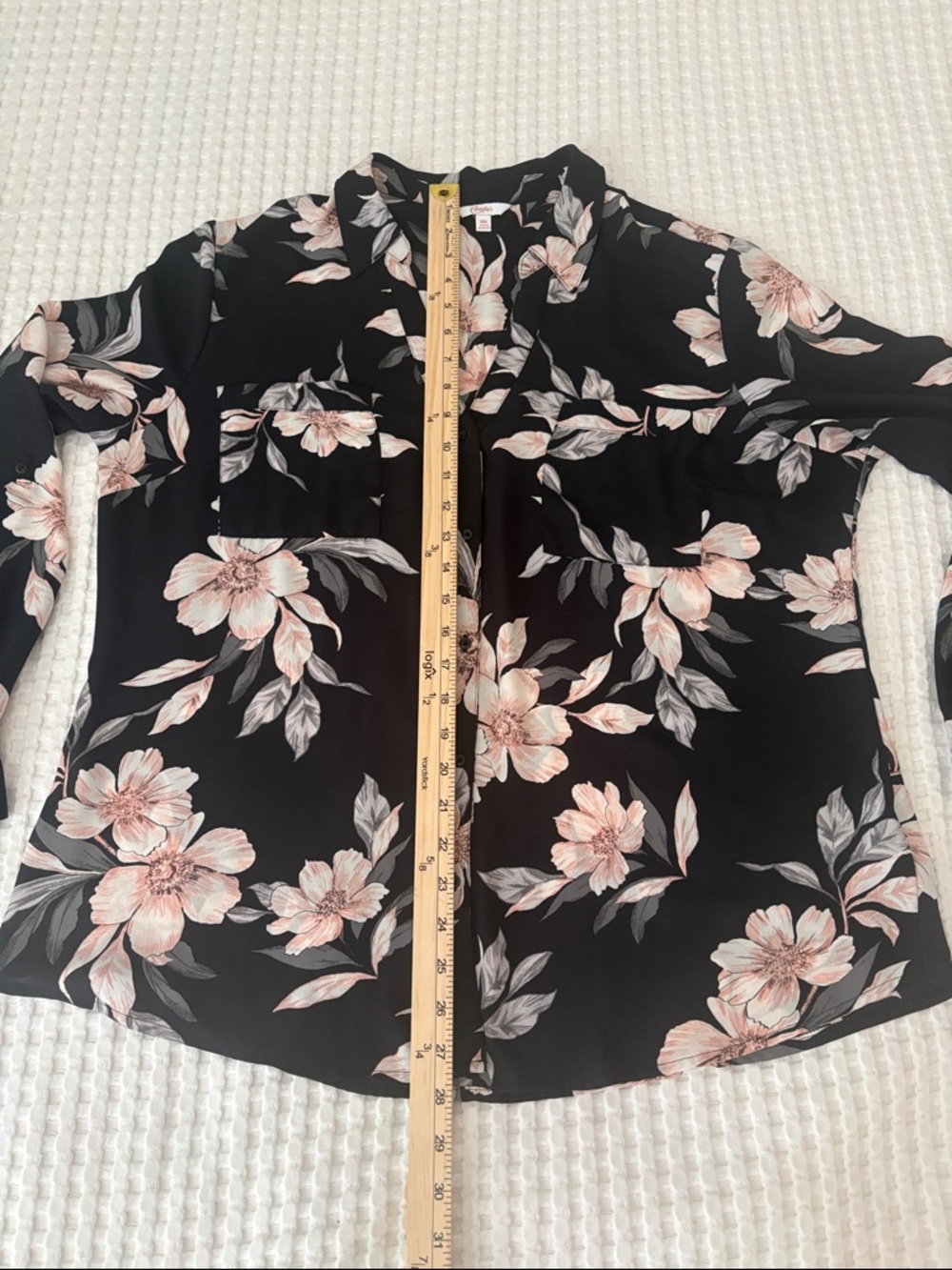 Candie's Lightweight Office Black Light Pink Floral Front Top Pockets Top SX XXL - Picture 6 of 6